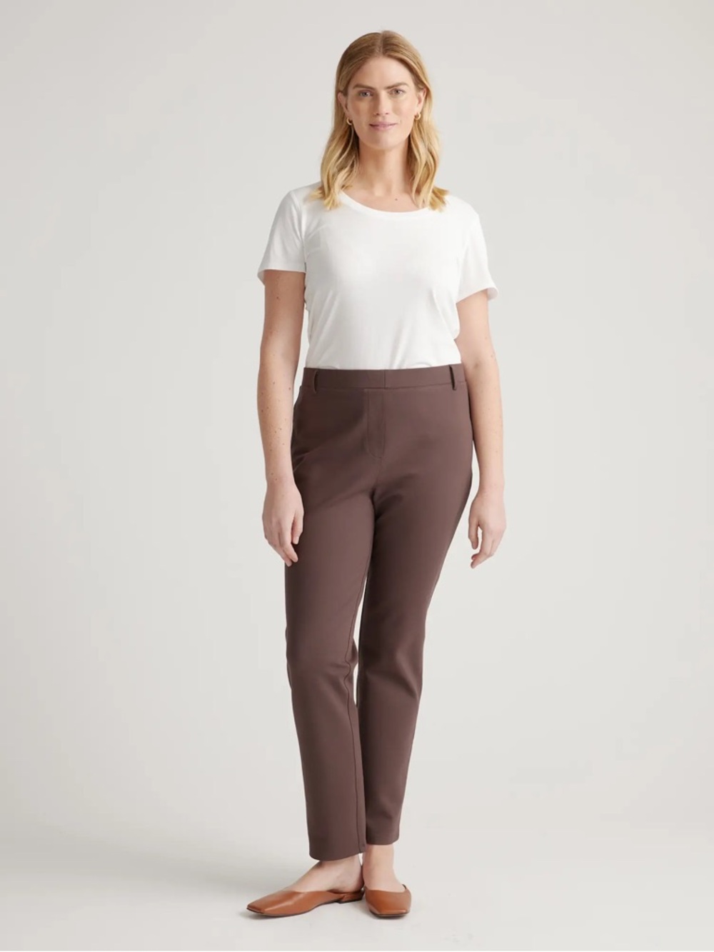 Quince Ultra-Stretch Ponte Straight Leg Trouser Pants Brown